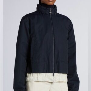 NEW Moncler Janze Nylon Classic Logo Zip Navy Blue Stowaway Hooded Jacket Size 3